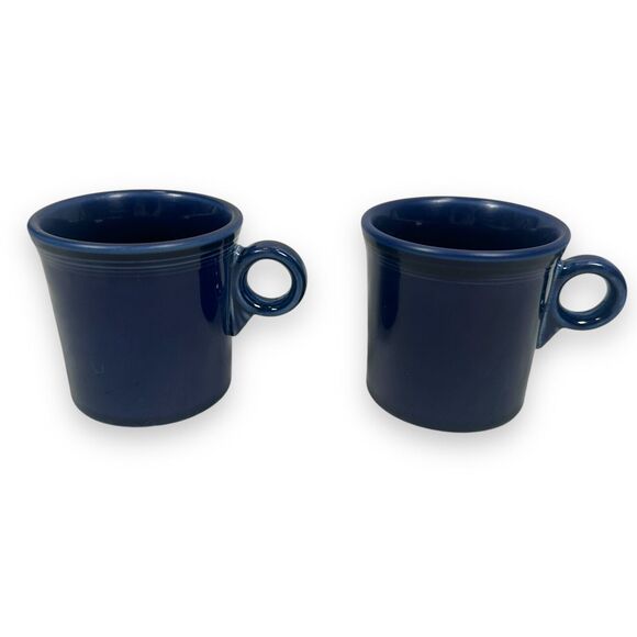 Homer Laughlin Fiesta Coffee Mugs Cobalt Blue Lot of 2 Ceramic Round Ring Handle - Picture 1 of 10